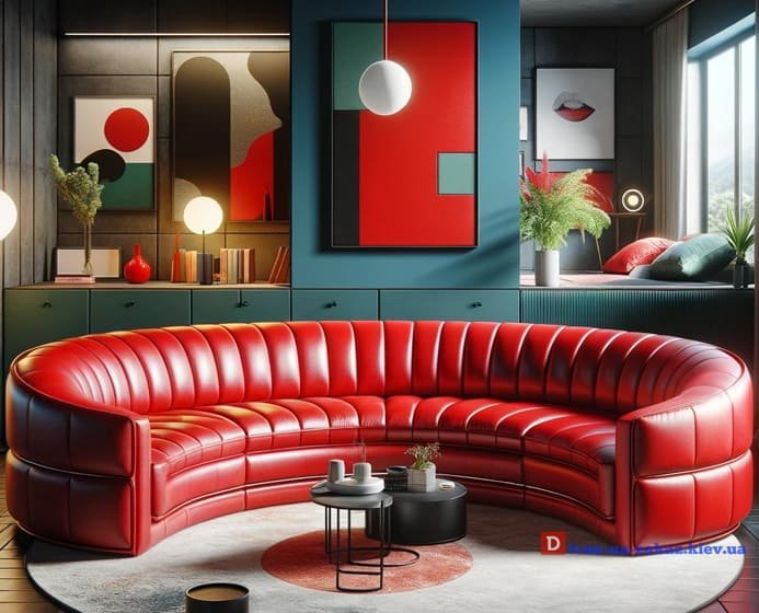 изогнутый диван красного цвета